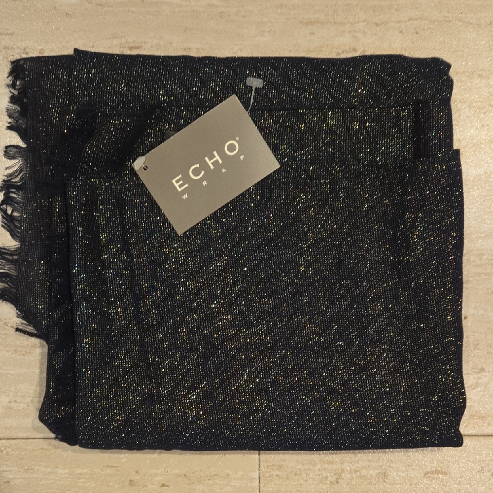 New ECHO Black Golden Copper Shimmer Accent Sheer Versatile Wrap
